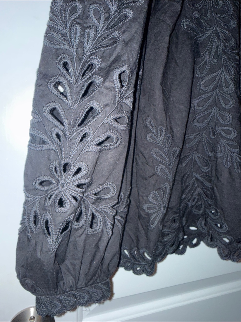 Philosophy M Women's Black Embroidered CutOut Blouse - Puff Sleeve - Picture 3 of 8
